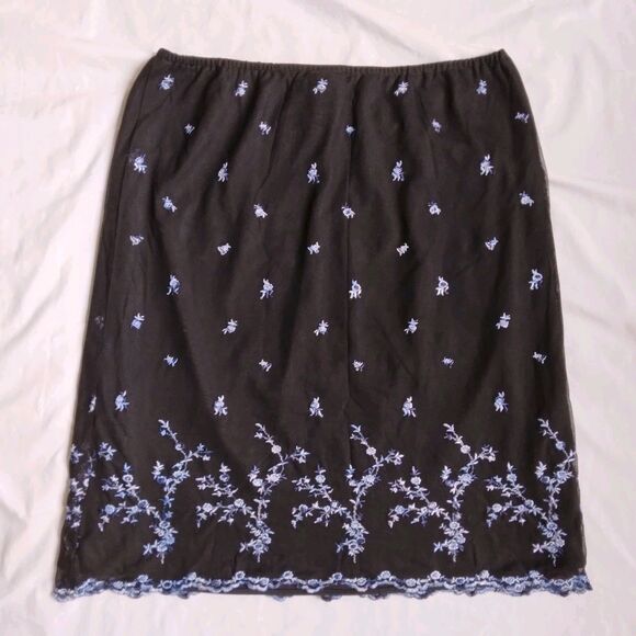 Classics by Eileen West Skirt Black Blue Floral Whimsigoth Fairy Goth Womens 10 - Picture 7 of 9